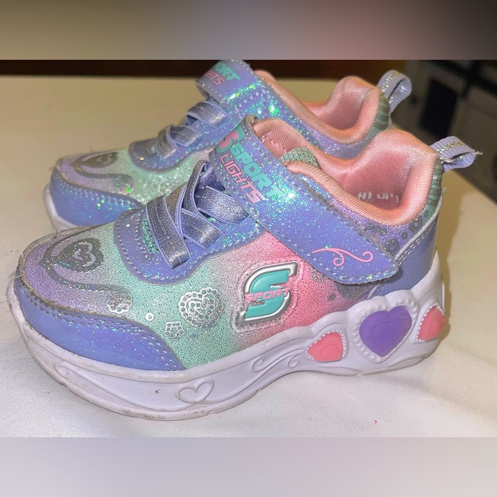 Sport by Skechers baby girl 5 light up sport purple pink hearts Velcro